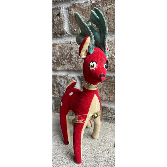 Set of 2 Vintage Fun Farm Christmas Red Velveteen 10" Reinder Plush Figurines - Picture 2 of 11